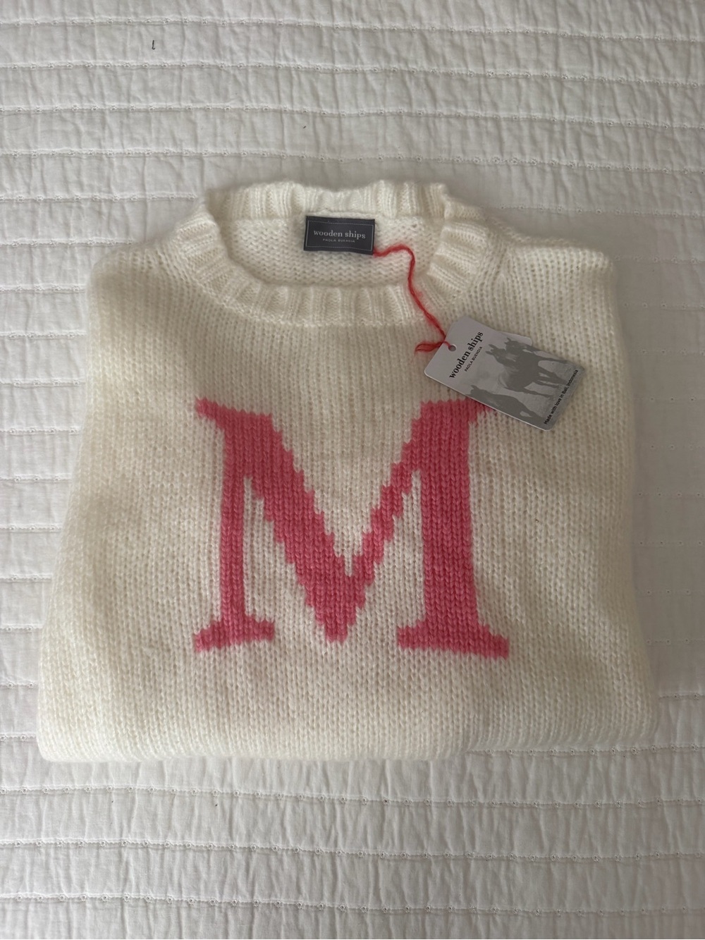 Wooden Ships Cream Sweater with Pink 'M'
